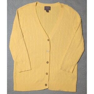 Chaps Classics Yellow Cable Knit Cardigan Sweater Sz L Women 100% Cotton Spring